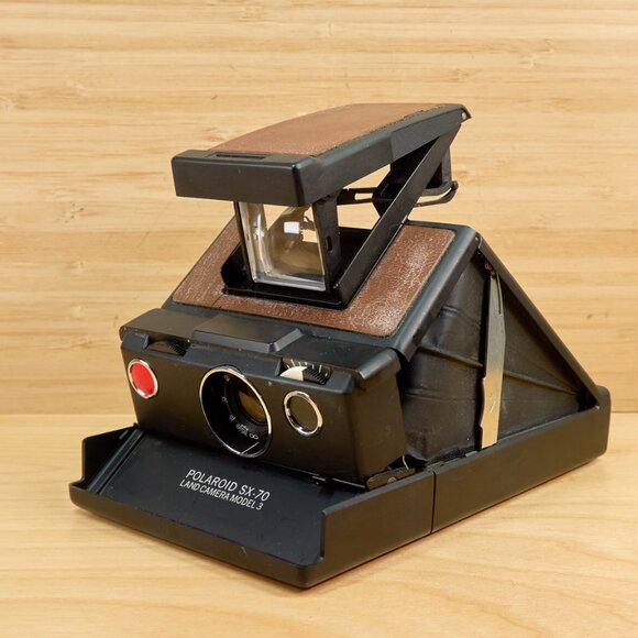 Vintage 70s Polaroid SX-70 Model 3 Land Camera, Black Body with Brown Leather - Picture 1 of 10